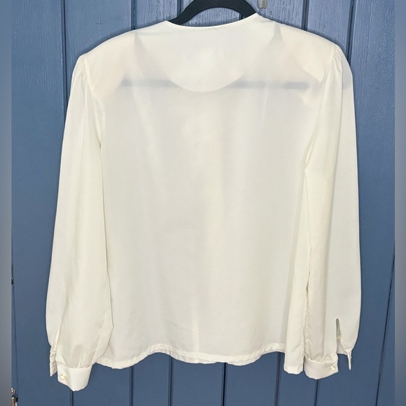 Vintage Lace Applique Cream Blouse 14P Secretary Geek Neutral Cottage Core - Picture 4 of 5